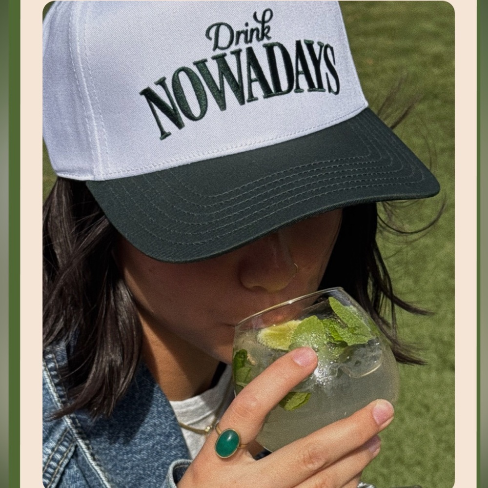 Green and White 'Drink Nowadays' Hat